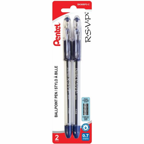 Pentel R.S.V.P. Ballpoint Pen, (0.7mm), Blue Ink, 2PC Pack - Ballpoint Pen, Everyday Writing, Office Supplies, School Supplies, Long Lasting 1,400m Writing Distance