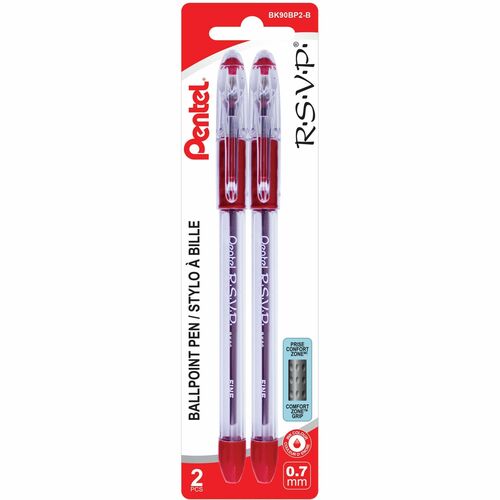 Pentel R.S.V.P. Ballpoint Pen, (0.7mm), Red Ink, 2PC Pack - Ballpoint Pen, Everyday Writing, Office Supplies, School Supplies, Long Lasting 1,400m Writing Distance