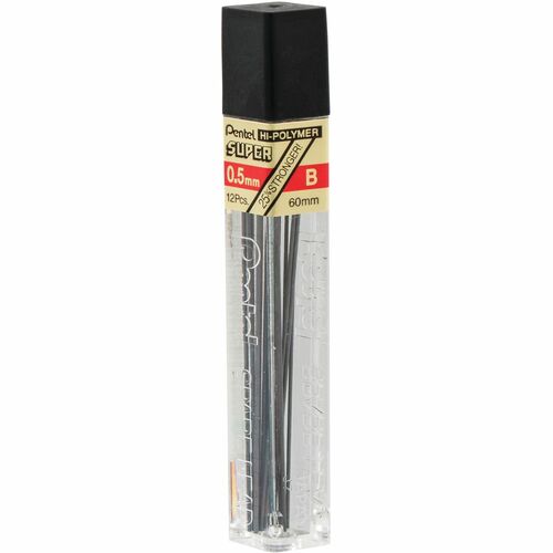 Pentel Hi-Polymer Super Lead Refill (0.5mm), B, 12 Leads per Tube - 0.50 mm0.5 mm , Fine Point - B - Soft Lead - Break Resistant - 12 Leads/Tube