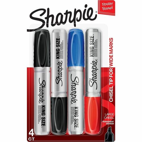 Sharpie King Size Permanent Markers - Chisel Marker Point - Assorted Ink - 4 / Pack