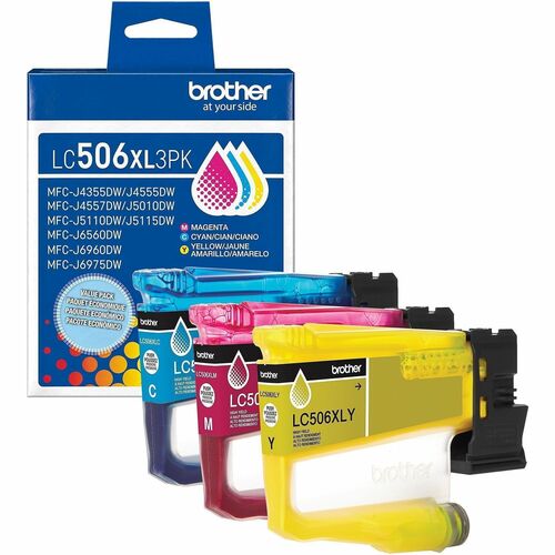 Brother LC506XL3PK Original High Yield Inkjet Ink Cartridge - Magenta, Yellow, Cyan - 1 Each - 900 pages
