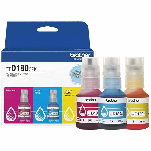 Brother Genuine BTD1803PK 3-Pack High Yield Cyan, Magenta, and Yellow Ink Bottles - Inkjet - Cyan, Magenta, Yellow - 5000 Pages - High Yield - 3 Pack