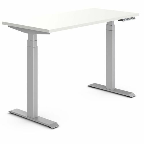 Newland 48" x 24" Height Adjustable Table, 3-Stage, Designer White/Tungsten - Offices to Go Newland Height Adjustable Table - 3-Stage - 48" x 24" - Designer White with Tungsten Base