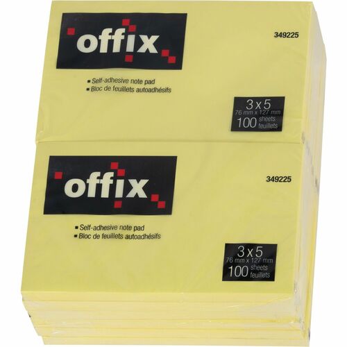 Offix Note Pad - 100 x Yellow - 3" (76.20 mm) Flag/Note Width x 5" (127 mm) Flag/Note Length - 100 Sheets per Pad - Yellow - Self-adhesive - 12 / Pack