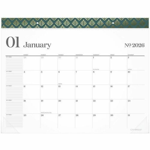 Cambridge Workstyle Desk Pad Calendar - Standard - Regular - Monthly - 12 Month - January 2026 to December 2026 - 1 Month Double Page Layout - 21 3/4" x 17" Sheet Size - 2" x 2.50" Block - Headband - Desk Pad - Wall Mount - Blue - Unruled Monthly Page, Un