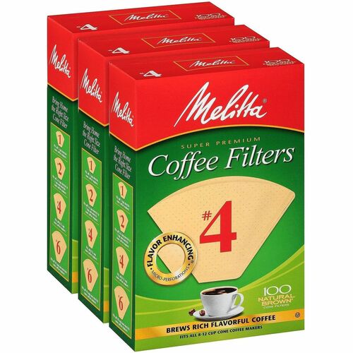 Melitta Coffee Filters #4 - #4 Size - 100 Filter(s) - 12 Cup(s) - Cone - Micro Perforated, Double Crimped, Chlorine-free, Gluten-free, Burst Resistant - 100 Filters/Box - 3 / Pack