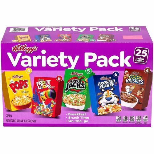 Kellogg's Cereal Variety Pack - Assorted - 25/Bag - 1 / Carton