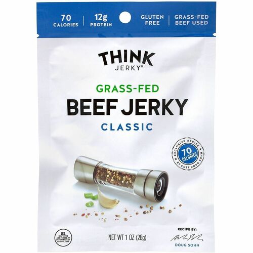 Jack Link's Think Jerky Beef Jerky - Individually Wrapped, Gluten-free, Dairy-free, Egg-free, Tree-nut Free, Wheat-free, Soy-free - Beef, Classic - 1 oz - 12/Bag - 1 / Carton