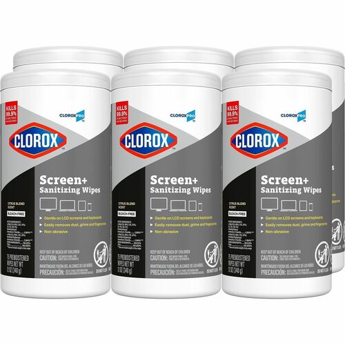 Clorox Screen + Sanitizing Wipes - For Electronic Equipment, Touchscreen, Keyboard, Notebook, Smartphone, TV, Tablet, Computer, Monitor, Screen, LCD - Alcohol-free, Bleach-free, Quick Drying, Non-drip, Low Linting, Non-abrasive, Scratch-free, Abrasion-fre