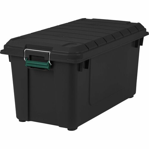 Remington Heavy-Duty Storage Container - External Dimensions: 30" Length x 16" Width x 15.3" Height - 75 lb - 20.50 gal - Lid, Buckle Latch Closure - Heavy Duty - Stackable - Polypropylene, Metal, Plastic - Black, Green - For Clothes, Document, Food Stora