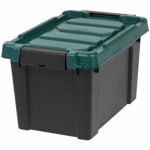 Remington 20QT Store-It-All Tote - Internal Dimensions: 13.75" Length x 8.50" Width x 9.50" Height - External Dimensions: 18.1" Length x 11.6" Width x 10.4" Height - 5 gal - Lid, Buckle Closure - Heavy Duty - Stackable - Black, Green - For Shoes, Makeup -