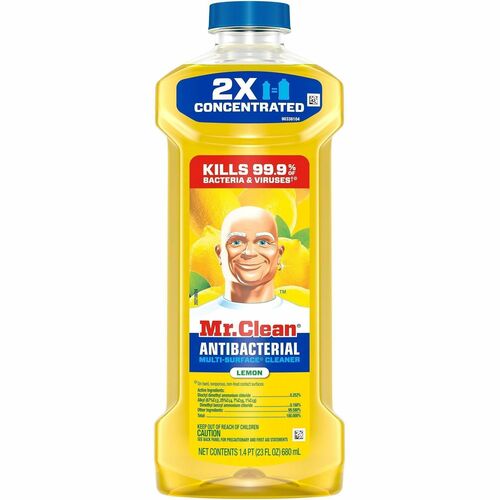 Mr. Clean Multi-Surface Cleaner - For Multi Surface, Multipurpose - Concentrate - Liquid - 23 fl oz (0.7 quart) - Lemon Scent - Recommended For: Grease Remover, Grime Remover, Dirt Remover, Odor Remover, Bacteria Remover - Long Lasting - Yellow - 6 / Cart