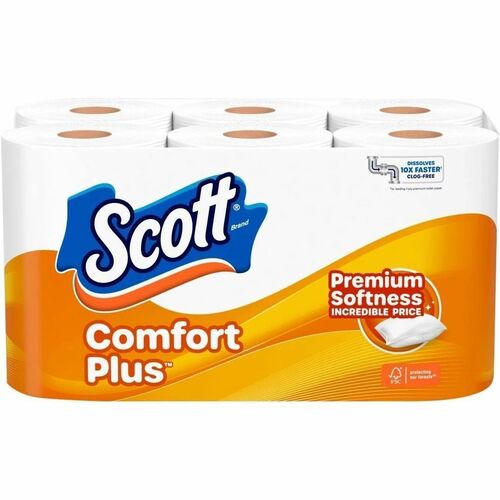 Scott ComfortPlus Toilet Paper - 1 Ply - 231 Sheets/Roll - White - Paper, Plush - 4 / Carton