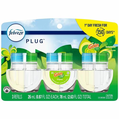Febreze FadeDefy PLUG Air Freshener - 2.63 oz - Gain Original - 50 Day - Odor Neutralizer - 3 / Pack