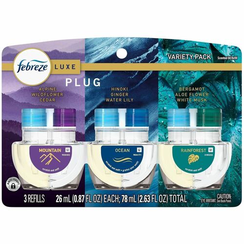 Febreze FadeDefy PLUG Air Freshener - 2.63 oz - Mountain, Ocean, Rainforest - 50 Day - Odor Neutralizer - 3 / Pack