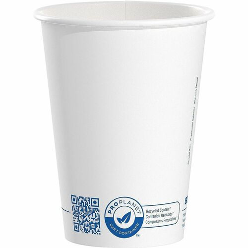 Solo Cup Recycled Content Paper Hot Cups - 12 fl oz - Leak Proof, Snap Fit Closure - White - Paper - Hot Drink, Coffee, Cappuccino, Tea, Hot Chocolate, Office - Recycled - 50 / Pack