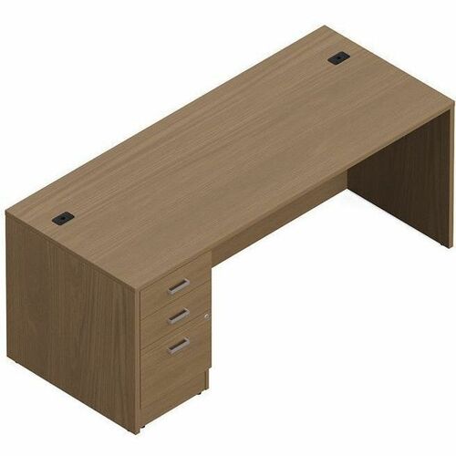 Offices To Go Newland | Single Pedestal Desk - 72"W x 30"D - Total Drawer(s): 3 - Single Pedestal on Left/Right Side - Finish: Noce Grigio - Modular, Leveling Glide, Durable, Pencil Tray, Key Lock, Cable Management, Grommet, Modesty Panel, Adjustable Floo