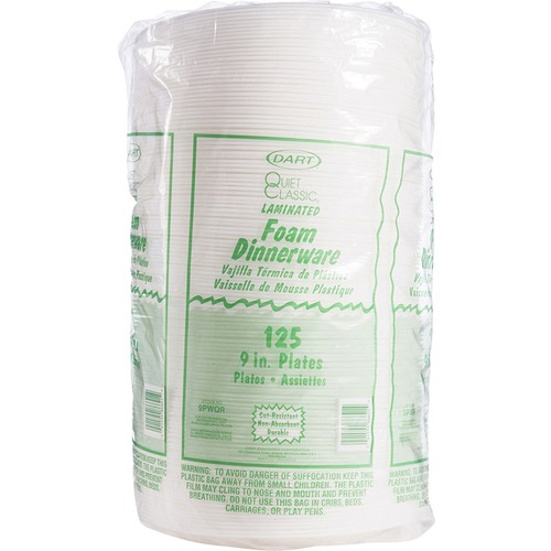 Dart Quiet Classic 9" Laminated Foam Plates - Serving - 9" Diameter - White - Foam Body - 125 / Pack