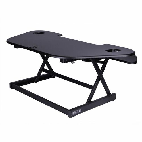 Rocelco 46" Corner Adjustable Desk Riser - 50 lb (22679.62 g) Load Capacity - 18" (457.20 mm) Height x 46" (1168.40 mm) Width x 20" (508 mm) Depth - Desktop - Black - For Monitor, Notebook, Keyboard - Ergonomic, Keyboard Tray, Cable Management