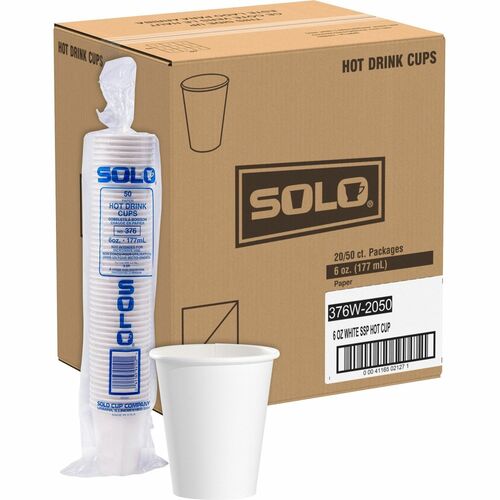 Solo 6 oz Paper Hot Cups - 6 fl oz - White - Paper - Hot Drink, Coffee, Tea, Cocoa - 50/Bag - 20 / Carton