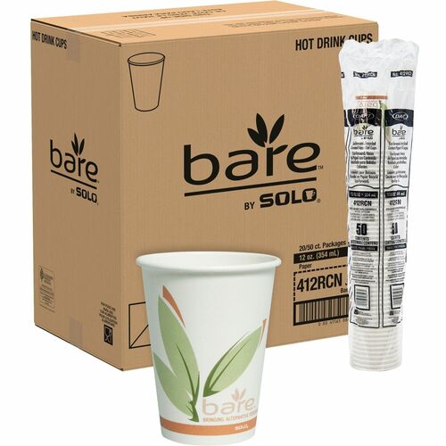 Solo Bare 12 oz Paper Hot Cups - 12 fl oz - Multi - Paper - Hot Drink, Beverage - Recycled - 50 / Pack