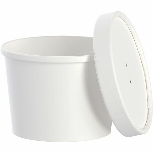 Solo 12 oz Squat DSP Paper Food Container and Lid Combo Pack - White - Food Storage, Soup, Salad - 3.8" Diameter - White - Poly Paper Body - 250 / Case