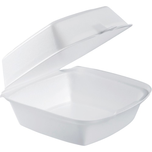 Dart Hinged Lid 6" Foam Container - Disposable - White - Polystyrene Body - Foam Lid - 125/Bag - 4 / Carton