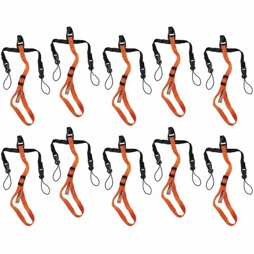 Ergodyne Squids 3140 Barcode Scanner Lanyard Adjustable Attachments (10-Pack) - Adjustable - Regular - Buckle Attachment - Black, Orange - 10 Pack