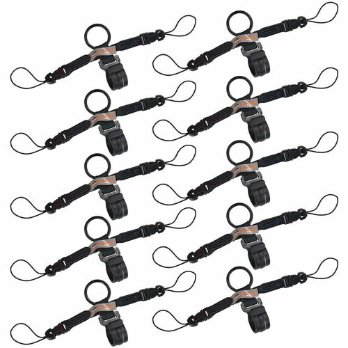 Ergodyne Squids 3141 Barcode Scanner Lanyard - D-Ring and Clip Attachments (10-Pack) - D Ring Attachment - Black - 10 Pack