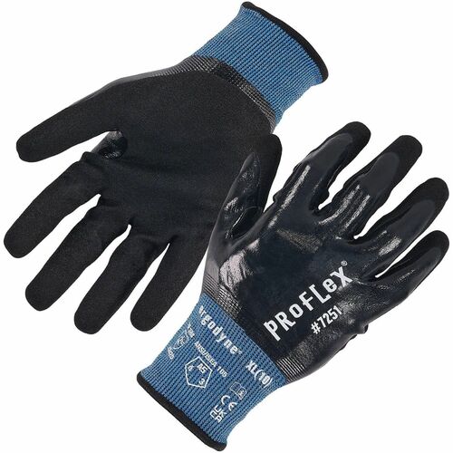 Ergodyne ProFlex 7251 Fully Coated Nitrile Cut-Resistant Gloves - Abrasion, Cut, Oil Protection - Nitrile Coating - 7 Size Number - Small Size - Nylon, Spandex - Black - Touchscreen Capable - Non-slip Grip, Water Resistant, Cut Resistant, Abrasion Resista