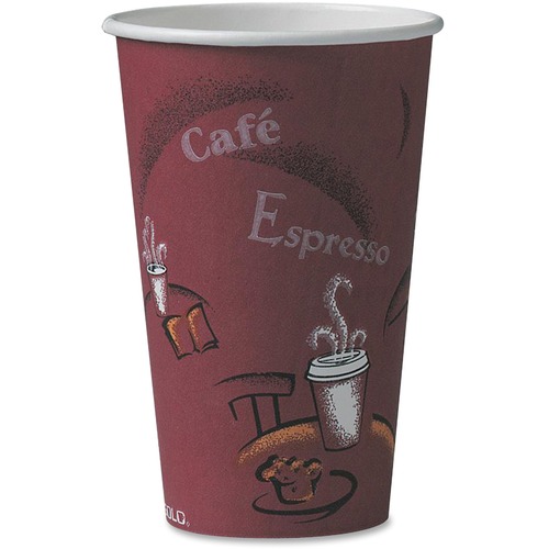 Solo 16 oz Bistro Design Disposable Paper Cups - Bistro - 16 fl oz - Maroon - Polyethylene - Hot Drink, Coffee, Tea, Cocoa - 50 / Pack