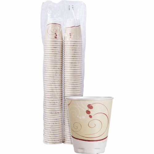 Solo Trophy Plus 8 oz Symphony Insulated Hot/Cold Cups - Symphony - 8 fl oz - Beige - Poly, Polyethylene - Hot Drink, Cold Drink, Coffee, Tea, Cocoa - 100 / Pack