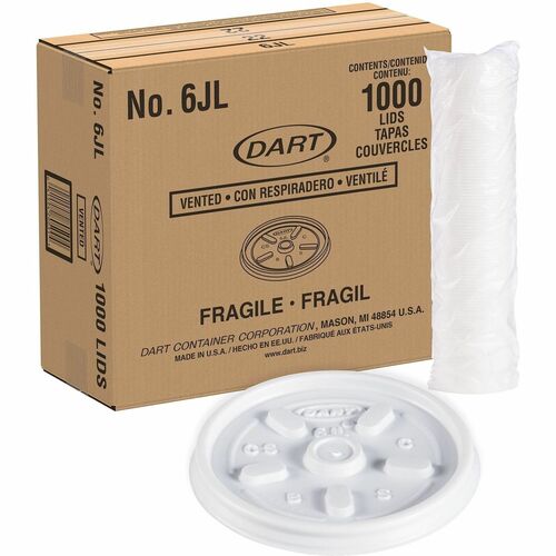 Dart Foam Cup Vented Lids - Round - Foam - White - 1 Carton