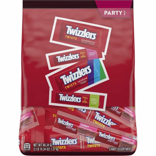 Twizzlers Assorted Flavored Licorice Style Candy Bulk Party Pack, 46.34 oz - Watermelon, Strawberry, Cherry, Rainbow - 2.90 lb