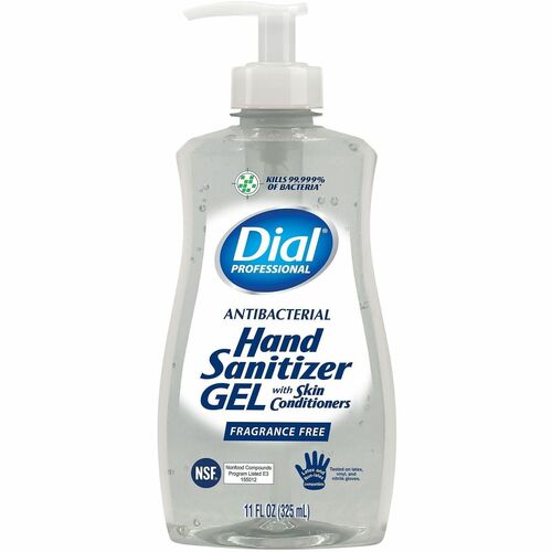 Dial Professional Hand Sanitizer Gel - Fragrance-free Scent - 11 fl oz - Pump Dispenser - Bacteria Remover - Hand - Moisturizing - Clear - Dye-free - 12 / Carton