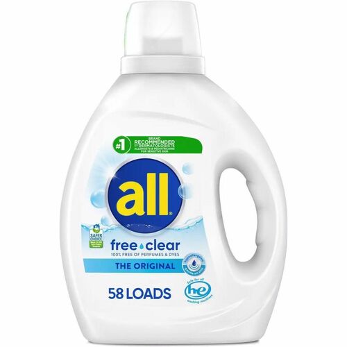 all Free Clear Liquid Laundry Detergent - For Washing Machine, Laundry - Liquid - 118 fl oz (3.7 quart) - 94 Loads - Recommended For: Allergen Remover, Pet Dander Remover, Pollen Remover, Stain Remover, Microbe Remover, Dirt Remover - Skin-friendly, Hypoa