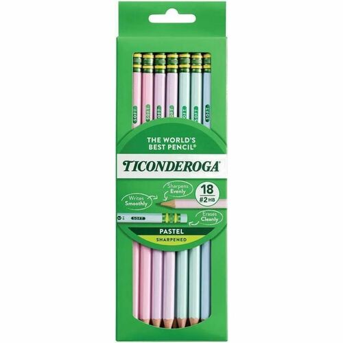 Ticonderoga Pastel Wood-Cased No. 2 Pencils - HB/#2 - Broad Point - Assorted Pastel Barrel - 18 / Pack