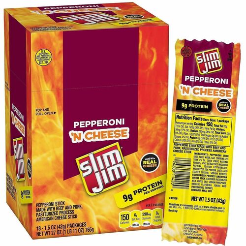 Green Rabbit Slim Jim Pepperoni & Cheese Sticks - Low Calorie - Cheese & Pepperoni - 1 / Carton