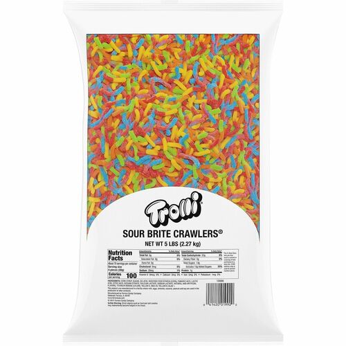 Green Rabbit Sour Brite Crawlers Gummy Worms - Orange, Lime, Cherry, Lemon, Strawberry, Grape - 5 lb - 1