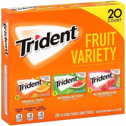 Green Rabbit Trident Sugar-Free Gum Fruit Variety - Island Berry Lime, Tropical Twist, Watermelon Twist - 14 Pieces/Pack - 1 / Carton