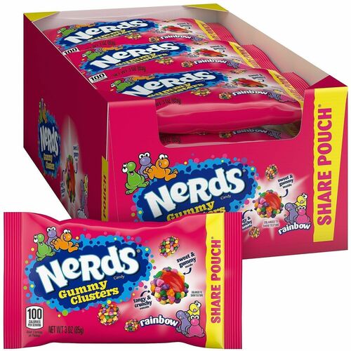 Green Rabbit Nerds Gummy Clusters Rainbow - Strawberry, Grape, Orange, Lemon - 3 oz - 12 /Bag - 1 / Carton