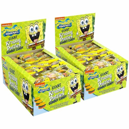 Green Rabbit SpongeBob GIANT Krabby Patty Gummies - Fruity - Individually Wrapped - 36 /Bag - 2 / Carton