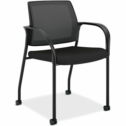 HON Ignition Mesh Back/Mobile MP Stacking Chair - Foam Seat Material - Mesh Back Material - Four-legged Base - Black - 1 Each