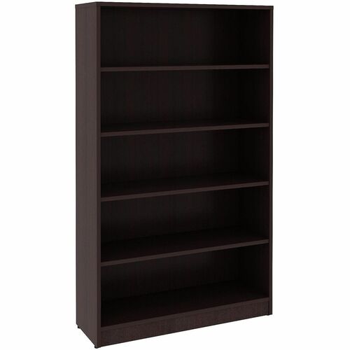 Lorell Essentials Espresso Laminate Bookcase - 36" Width x 12" Depth x 60" Height - 5 x Shelf(ves) - 375 lb Load Capacity - Sturdy, Adjustable Shelf, Square Edge, Adjustable Feet - Espresso - Laminate - Assembly Required