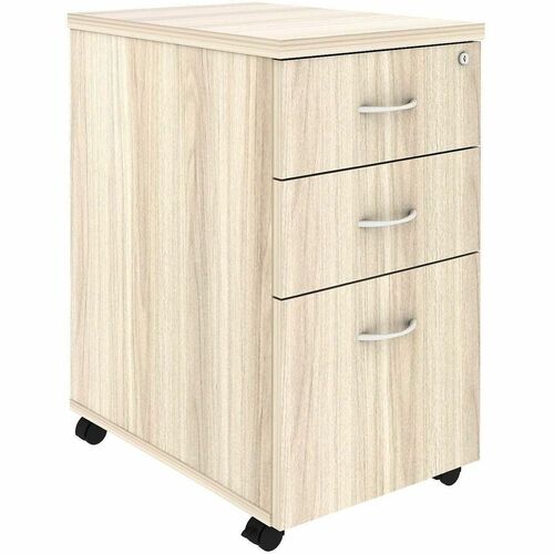 Lorell Essential Series Laminate Desking & Accessory - 28.3" Height x 16" Width x 22" Depth Pedestal - Total Drawer(s): 2 - Material: Laminate - Finish: Modern Elm, Laminate, Silver Brush - Lockable Wheel, Dual Wheel Caster, Mobility, Adjustable Feet, Adj
