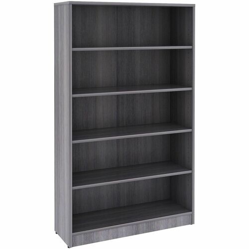 Lorell Weathered Charcoal Laminate Bookcase - 36" Width x 12" Depth x 60" Height - 5 x Shelf(ves) - Laminated, Sturdy, Adjustable Shelf, Square Edge, Adjustable Feet - Weathered Charcoal - Assembly Required