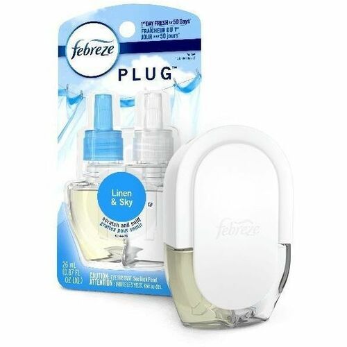 Febreze Plug Linen/Sky Oil Refill - Oil - 0.8 fl oz (0 quart) - Linen & Sky - 50 Day - Long Lasting - 4 / Carton
