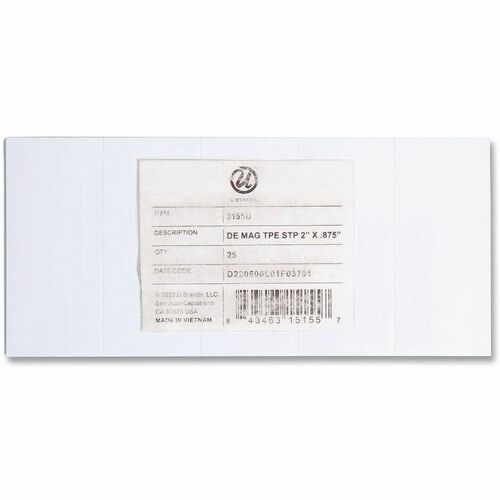 U Brands Magnet Strip - 0.88" Length x 2" Width - White - For Dry Erase Board - 25 / Pack