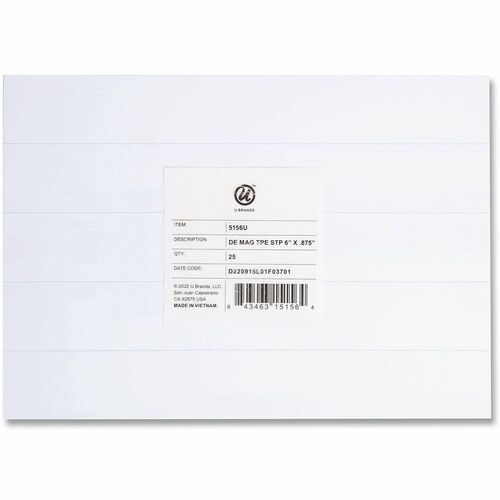 U Brands Magnet Strip - 0.88" Length x 6" Width - White - For Dry Erase Board - 25 / Pack