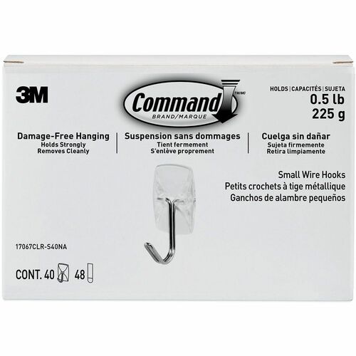Command Adhesive Hanging Utensil Strips - 40 Hooks - 8 oz (226.8 g) Capacity - Reusable - 1.6" Height x 0.8" Width - Adhesive - Small - Wire Hook - for Painted Surface, Wood, Tile - Plastic, Metal - Clear, Transparent - 40 / Pack - TAA Compliant
